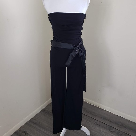 INC International Concepts Pants - INC International Concepts Belted Wide-Leg Strapless Jumpsuit Black Size Small